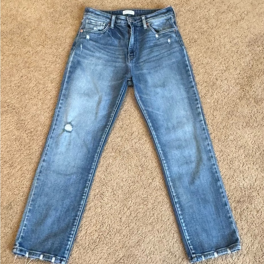 High Rise Straight Leg Jeans w/ Stretch - Picture 2 of 5